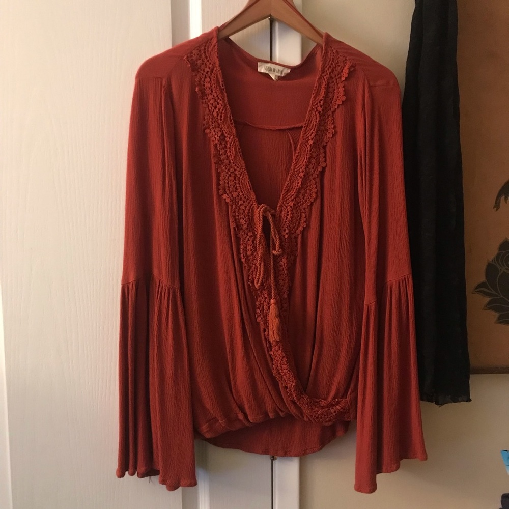 Reposh! Bohemian Burnt Orange bell Sleeve Top